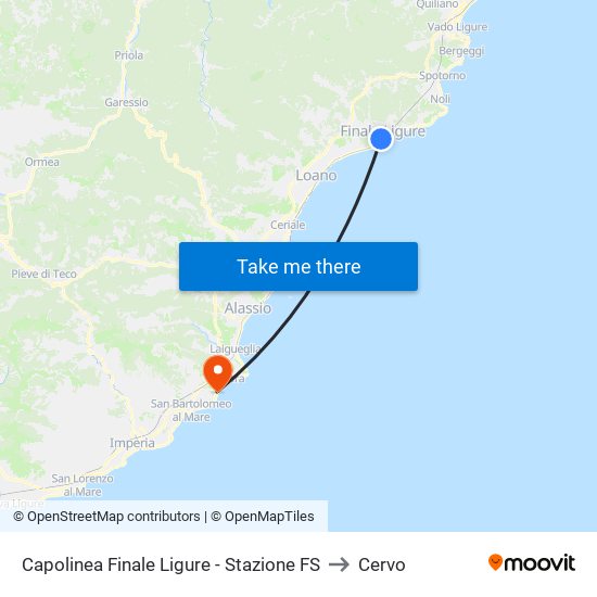 Capolinea Finale Ligure - Stazione FS to Cervo map