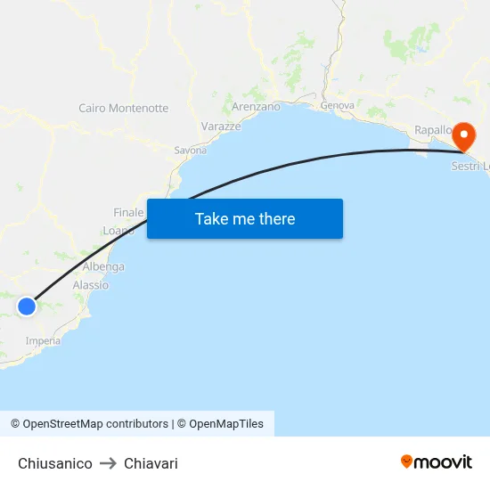 Chiusanico to Chiavari map