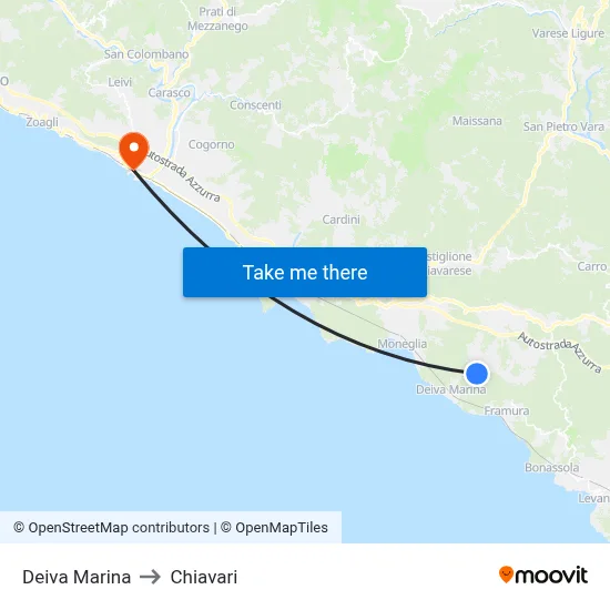 Deiva Marina to Chiavari map