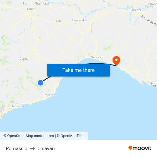 Pornassio to Chiavari map