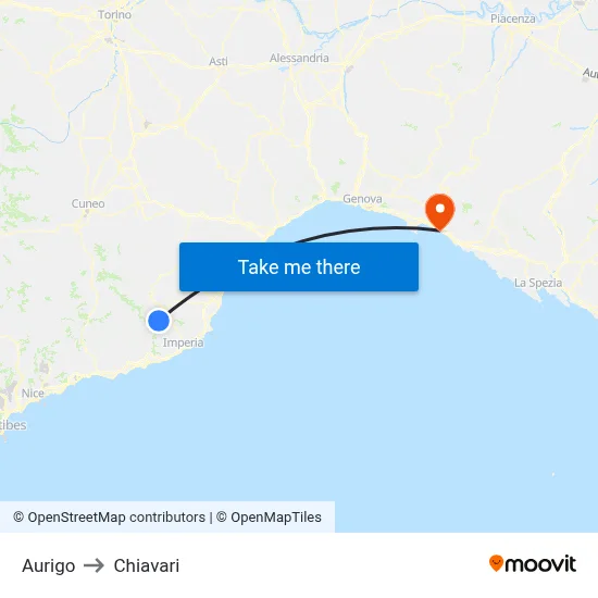 Aurigo to Chiavari map
