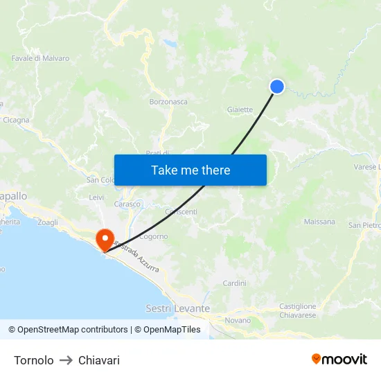 Tornolo to Chiavari map