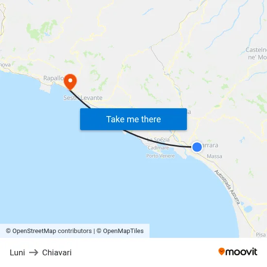 Luni to Chiavari map