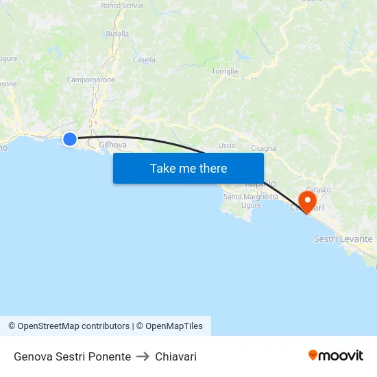 Genova Sestri Ponente to Chiavari map