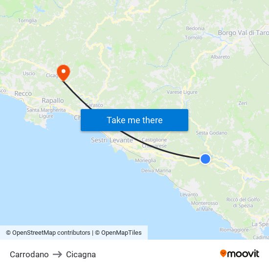Carrodano to Cicagna map