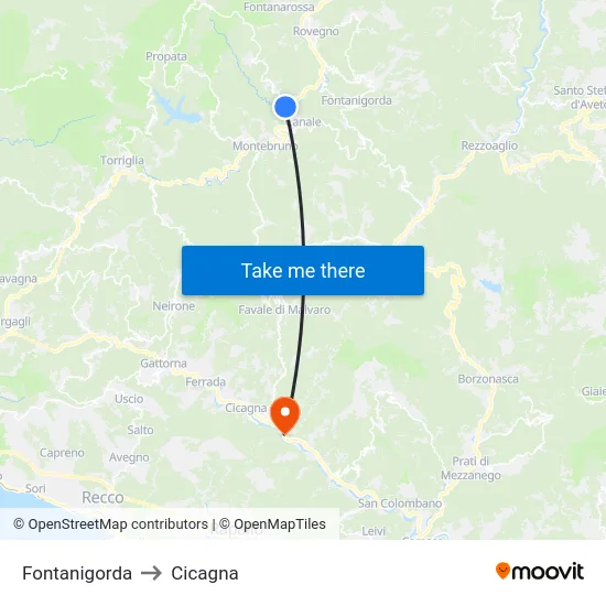 Fontanigorda to Cicagna map