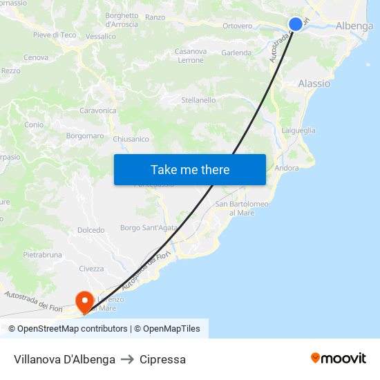 Villanova D'Albenga to Cipressa map