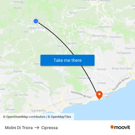 Molini Di Triora to Cipressa map