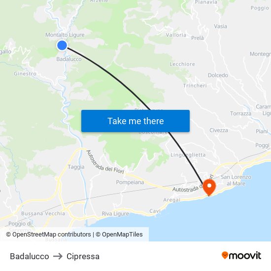 Badalucco to Cipressa map