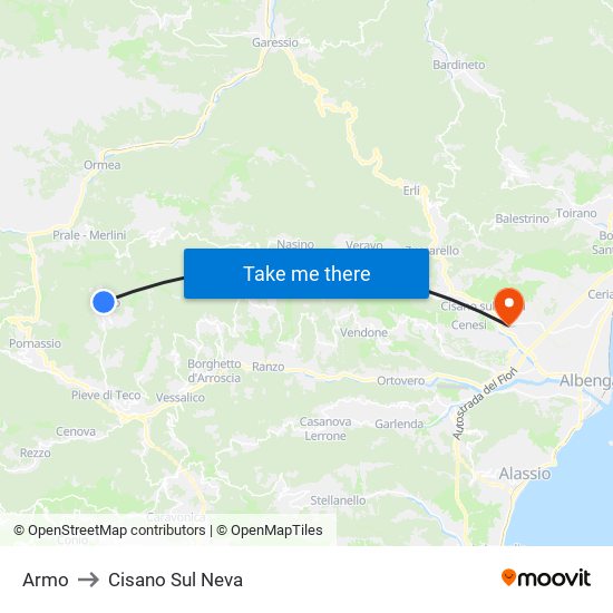 Armo to Cisano Sul Neva map