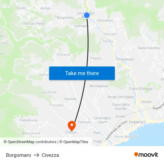 Borgomaro to Civezza map