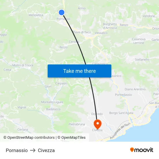 Pornassio to Civezza map