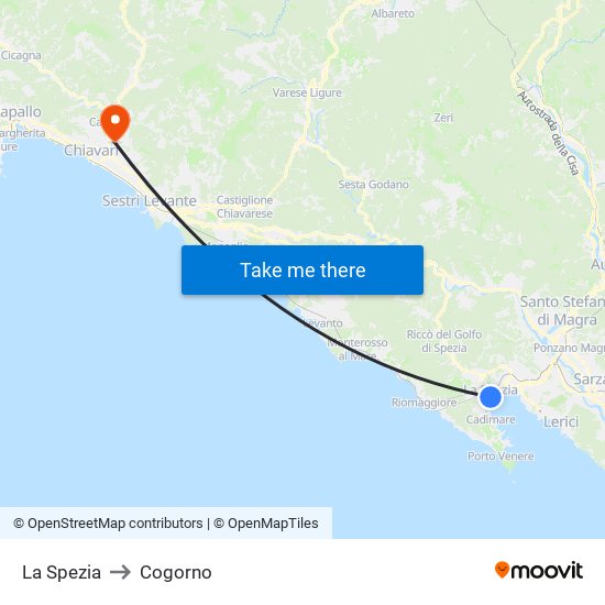 La Spezia to Cogorno map