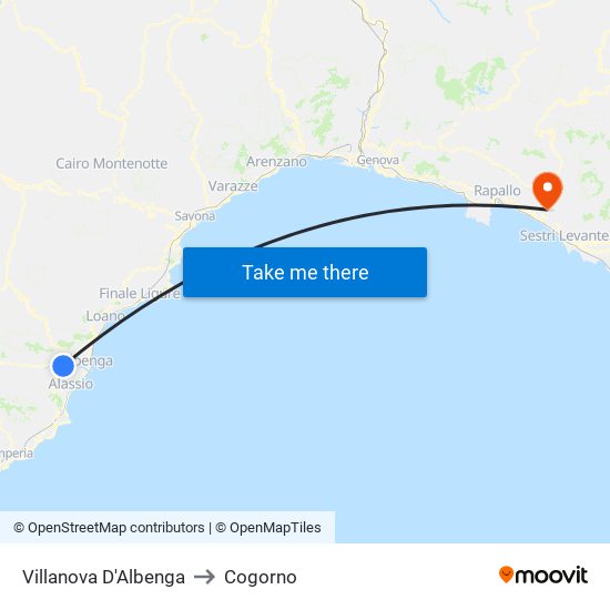 Villanova D'Albenga to Cogorno map