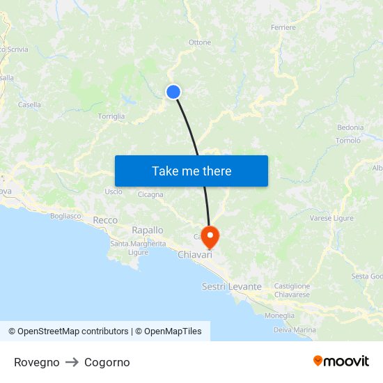 Rovegno to Cogorno map