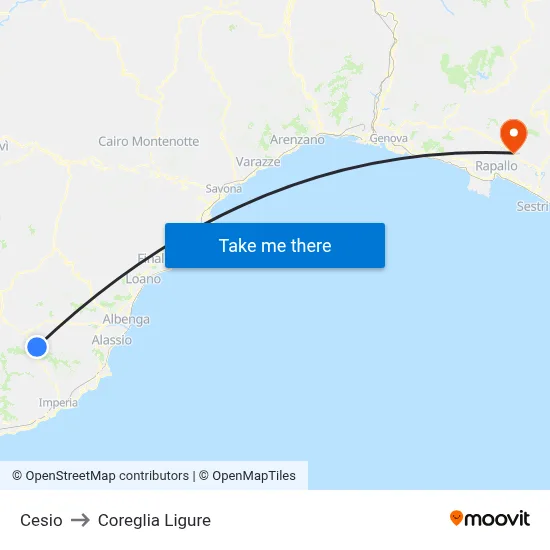 Cesio to Coreglia Ligure map