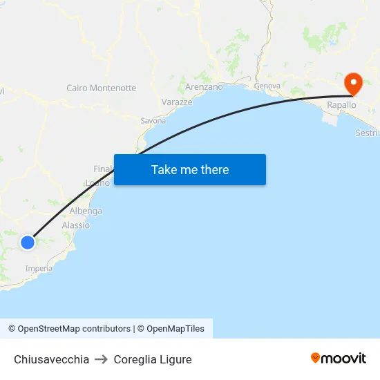 Chiusavecchia to Coreglia Ligure map