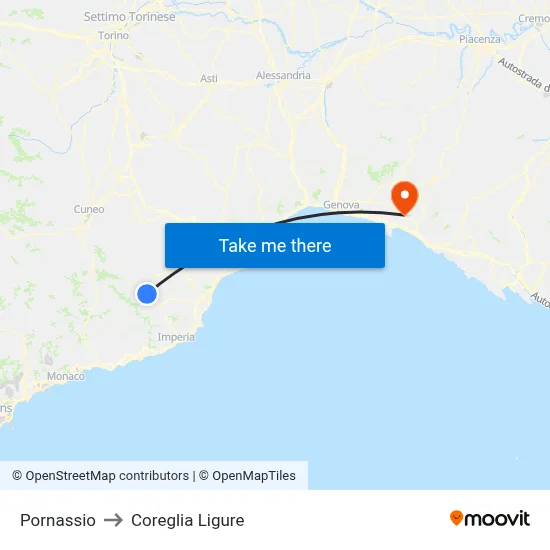 Pornassio to Coreglia Ligure map