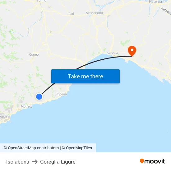 Isolabona to Coreglia Ligure map