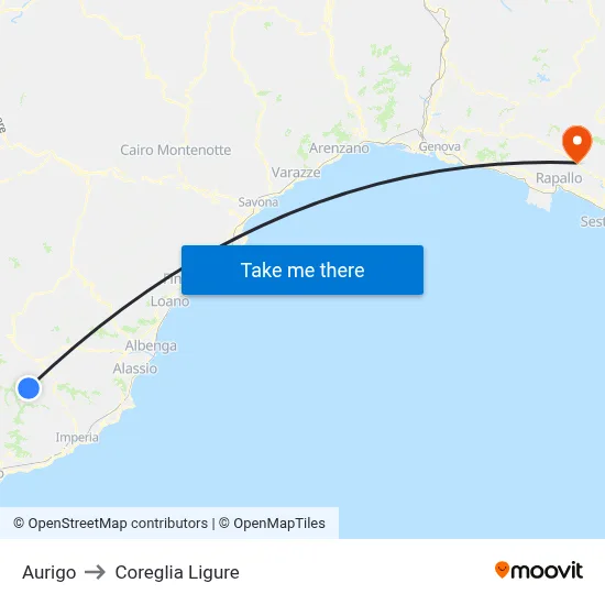 Aurigo to Coreglia Ligure map
