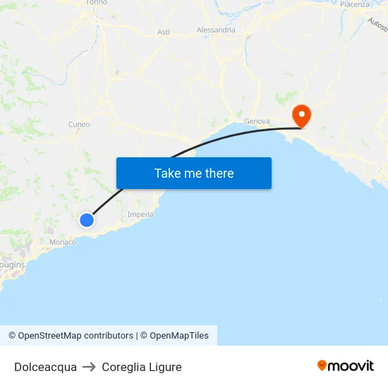Dolceacqua to Coreglia Ligure map