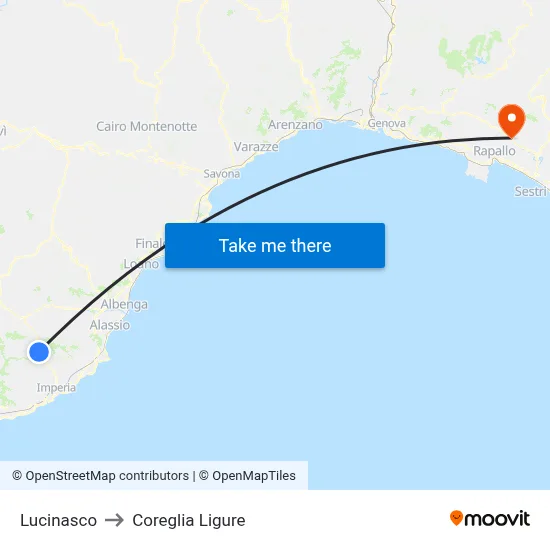 Lucinasco to Coreglia Ligure map