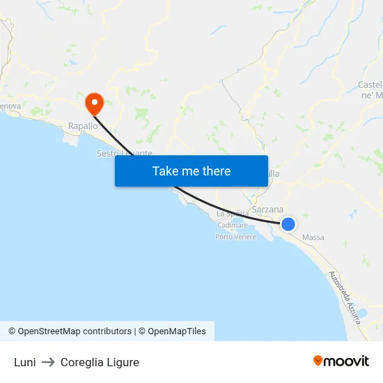 Luni to Coreglia Ligure map