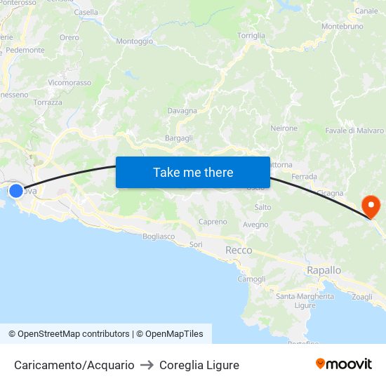 Caricamento/Acquario to Coreglia Ligure map
