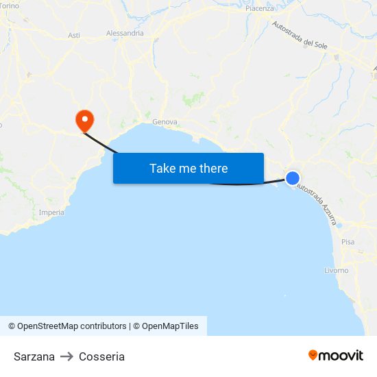 Sarzana to Cosseria map