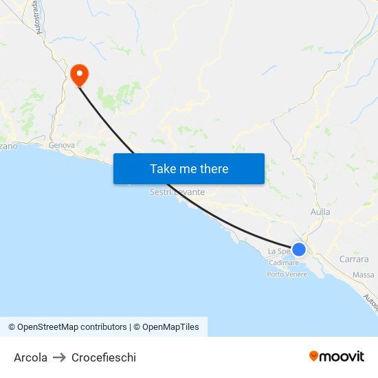 Arcola to Crocefieschi map