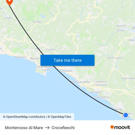 Monterosso Al Mare to Crocefieschi map