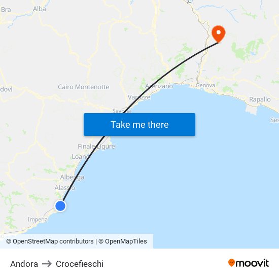 Andora to Crocefieschi map