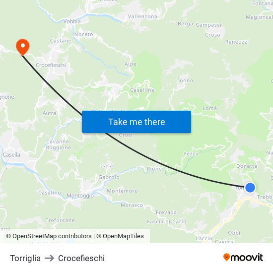 Torriglia to Crocefieschi map