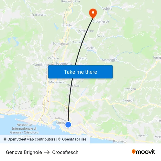 Genova Brignole to Crocefieschi map