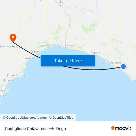 Castiglione Chiavarese to Dego map