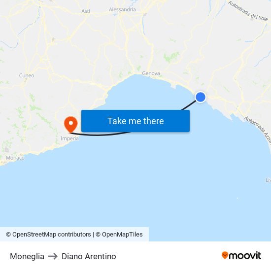 Moneglia to Diano Arentino map