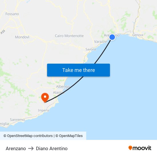 Arenzano to Diano Arentino map