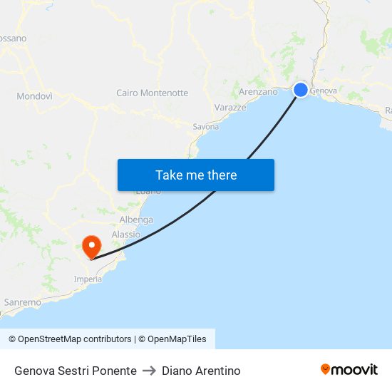 Genova Sestri Ponente to Diano Arentino map