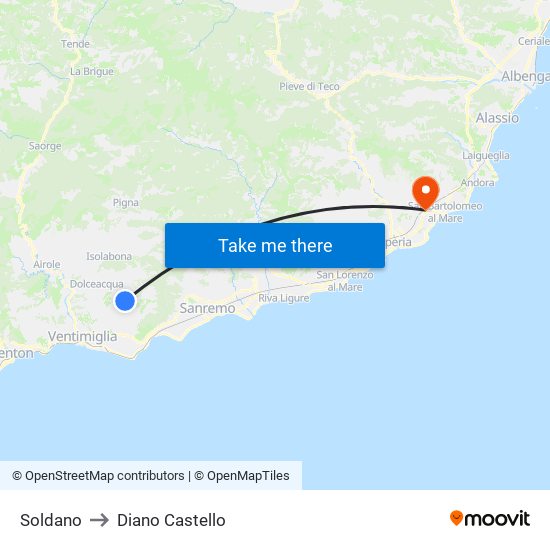 Soldano to Diano Castello map