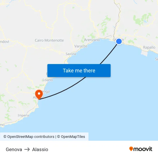 Genoa to Alassio map