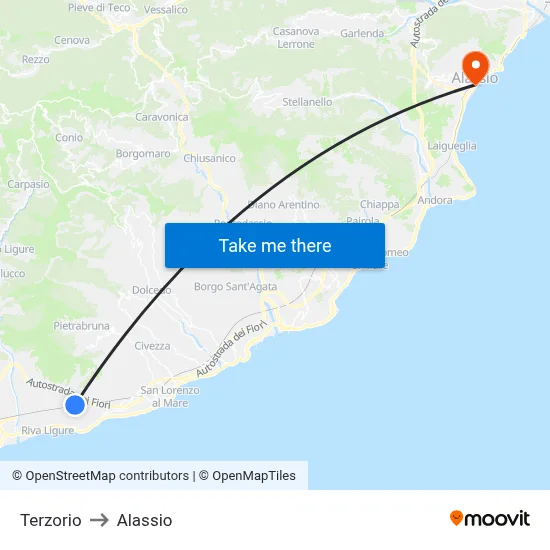Terzorio to Alassio map