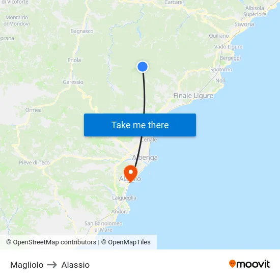 Magliolo to Alassio map