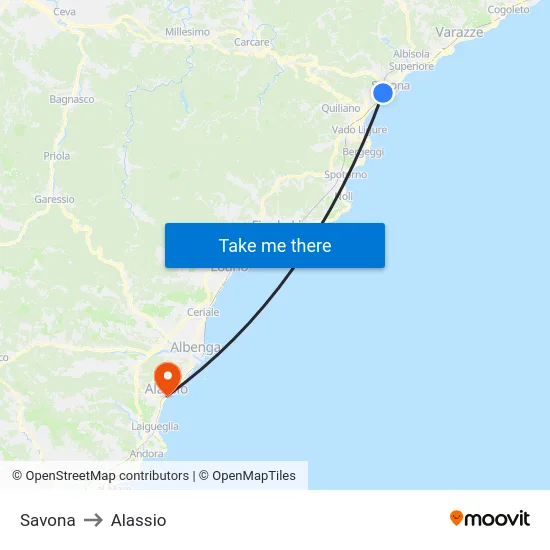 Savona to Alassio map
