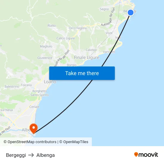 Bergeggi to Albenga map
