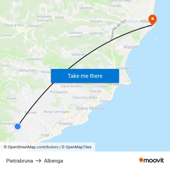 Pietrabruna to Albenga map