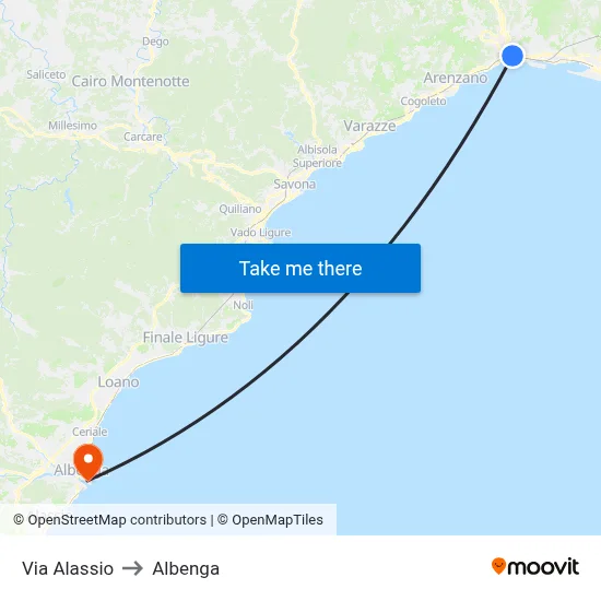 Alassio Street to Albenga map