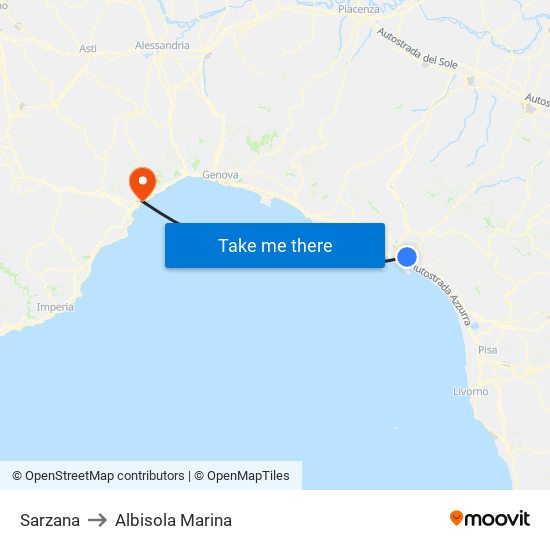 Sarzana to Albisola Marina map