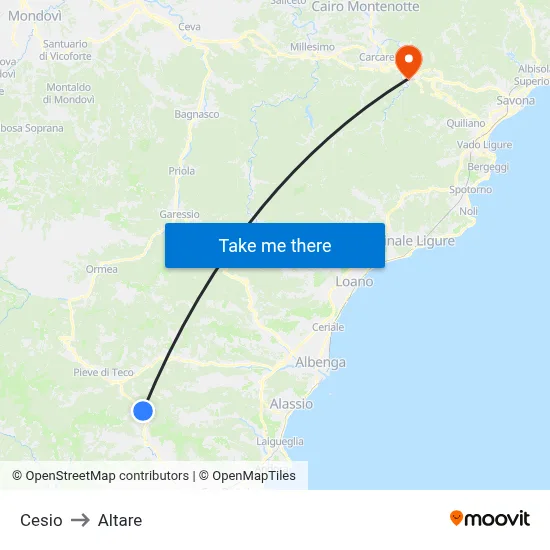 Cesio to Altare map