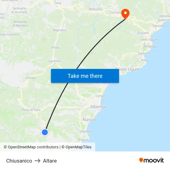 Chiusanico to Altare map