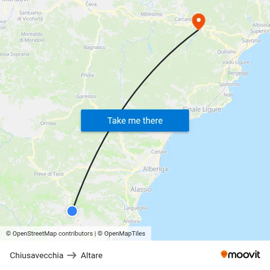 Chiusavecchia to Altare map